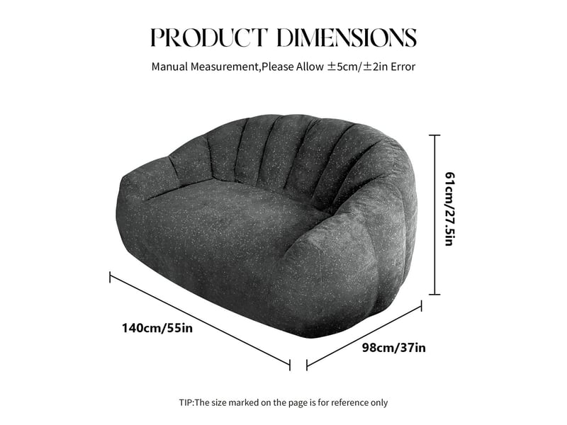  Fauteuil poire géant patte d'ours - 140x98x61cm - canapé pouf rembourré avec accoudoirs tissu flanelle doux - gris  - Conforama E