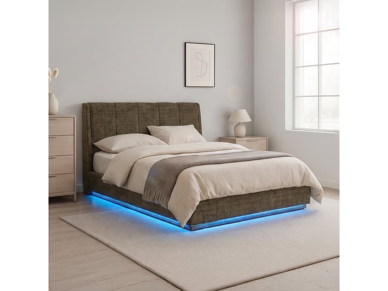  Lit double capitonné tröstiar avec éclairage led 140 x 200 cm vert [en.casa] Tröstiar - Conforama B