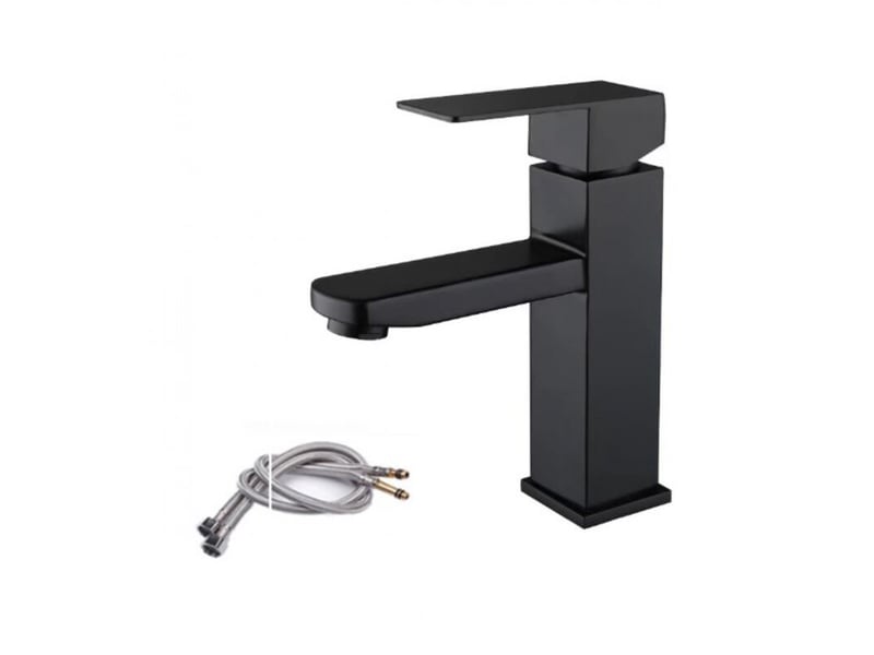  Mitigeur lavabo noir acier inoxidable levier unique eau chaude et froide avec tuyaux inclus robinet lavabo noir mitigeur salle de bain noir  - Conforama A