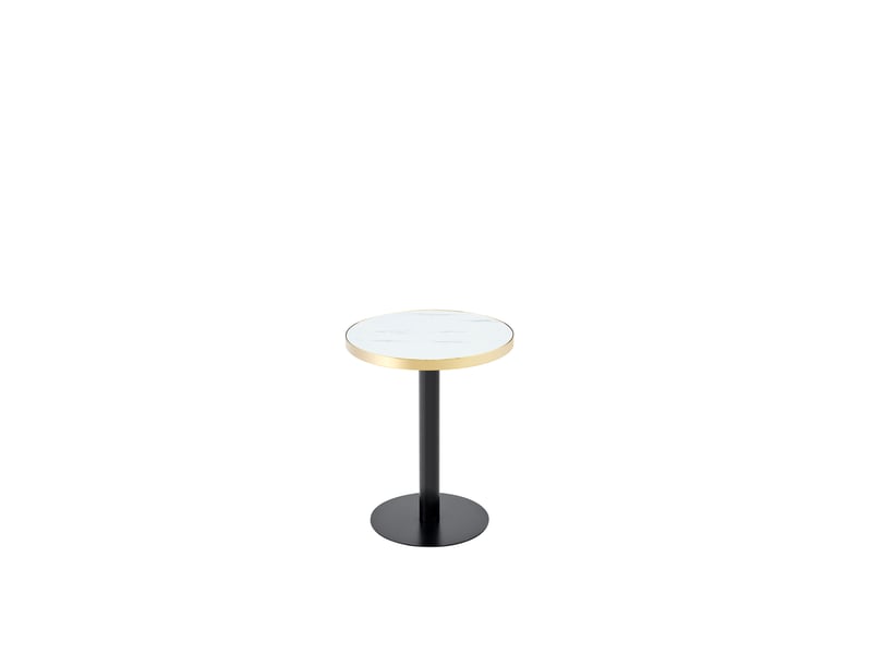  Table d'appoint ronde, avec cadre doré, 1 plateau, aspect marbre et base stable, salon, 75 × 71 × 23 cm  - Conforama A