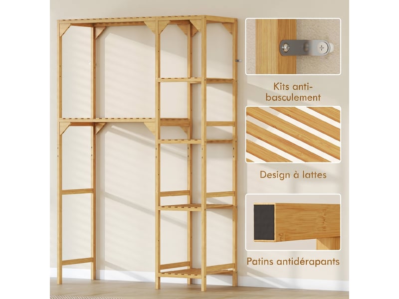  Étagère au-dessus de machine à laver en bambou, bois naturel, meuble de salle de bain moderne avec étagères réversibles  - Conforama W