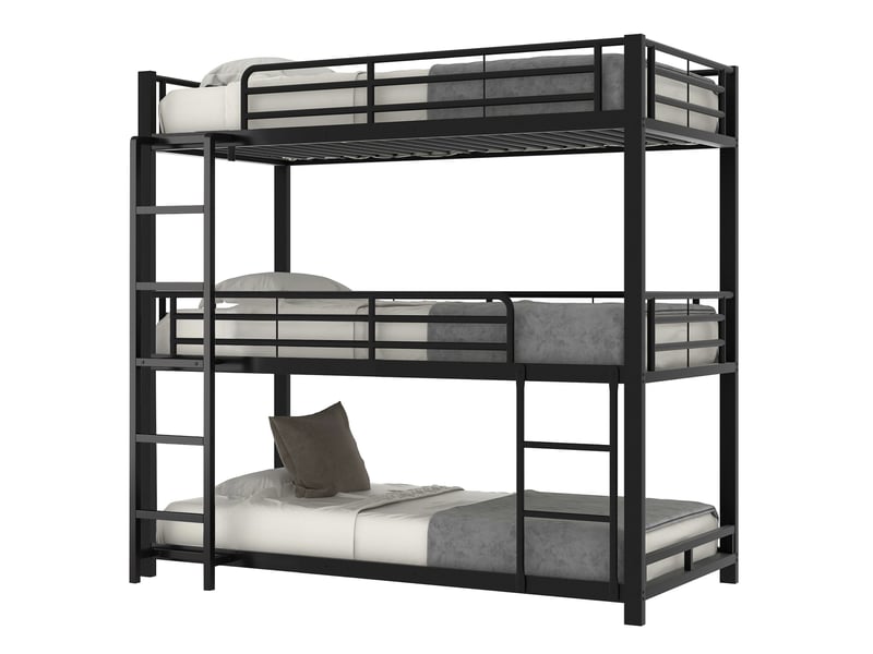  Lit triple 90x200cm coloris noir métal lit enfant noir - Conforama A