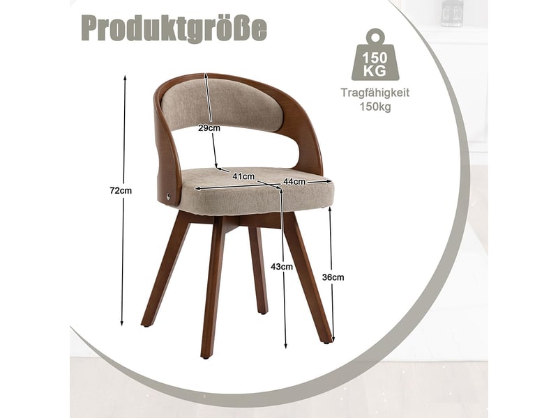 Chaise salle à manger pivotante bois moderne coussin coton lin dossier incurvé kaki  - Conforama C