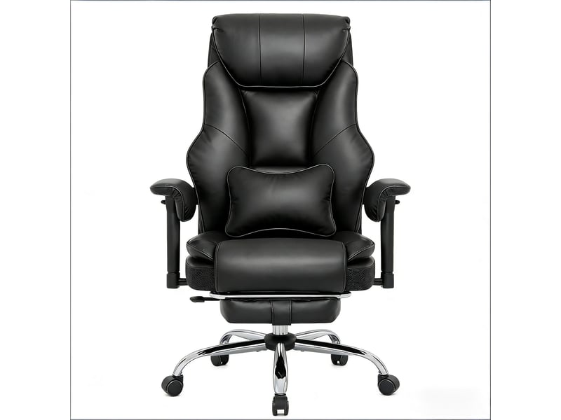  Chaise de bureau ergonomique pivotante avec accoudoirs réglables - lpospi - dossier inclinable, repose-pieds, pu noir  - Conforama A