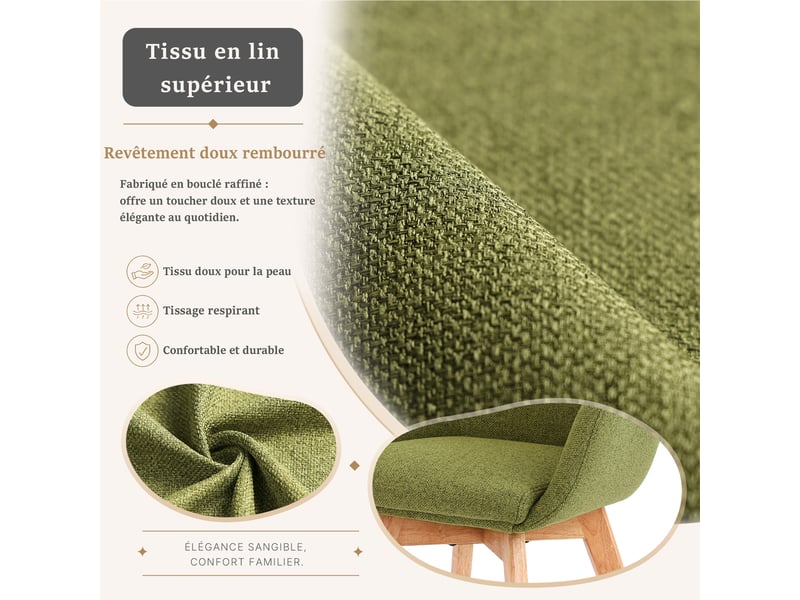  Lot de 6 chaises de salle à manger pivotantes à 360° – tissu effet lin respirant, pieds en bois massif - vert mousse  - Conforama D