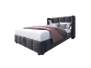 Lit coffre 90x200 cm <strong>HAVRYA</strong>  <strong></strong> coloris gris
