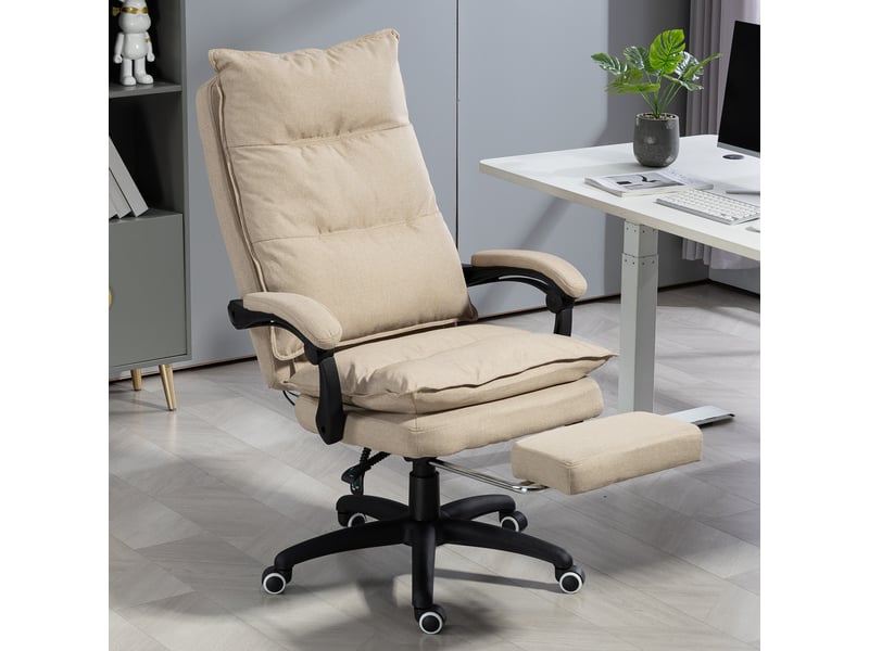  Fauteuil de bureau massant beige, dossier inclinable à 135° et repose-pied intégré  - Conforama C