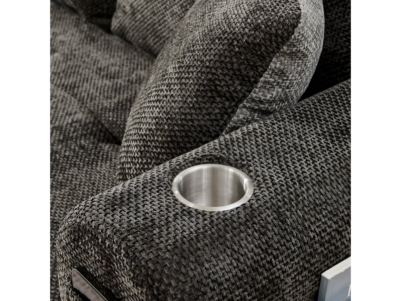  Canapé d'angle modulable noir en tissu lin, design contemporain avec porte-gobelet inox et pochettes de rangement intégrées  - Conforama E