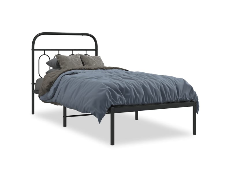  Lit simple- lit adulte -  cadre de lit métal sans matelas avec tête de lit noir 90x190 cm  - Conforama A