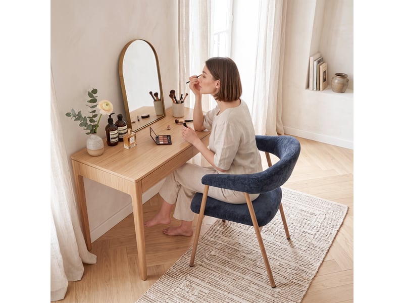 Chaises de salle à manger lot de 2 rembourrée en chenille, pieds en métal effet bois, bleu - Conforama W