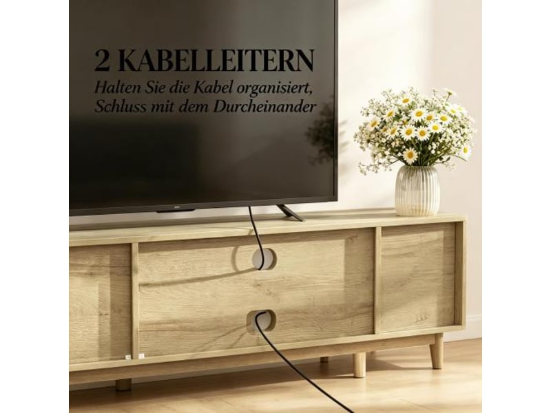 Meuble tv moderne avec compartiments ouverts et portes doubles – grand espace de rangement - Conforama E