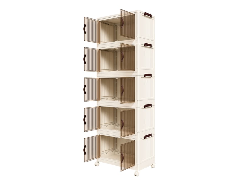  Armoire de rangement pliable 53 x 30 x 156 cm – blanche – 5 niveaux, portes magnétiques et roulettes  - Conforama D