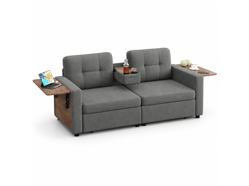  Canapé 2 places 178 x 71 x 57,5 cm, assise réglable, 2 rangements, tablette rabattable pour ordinateur, porte-gobelets, chenille, gris foncé OMNIGLINT TRADING LTD - Conforama A