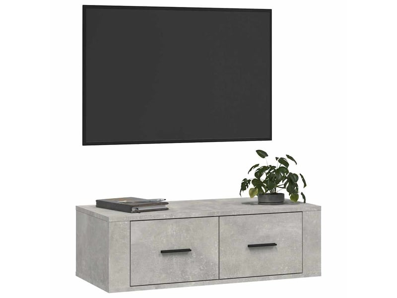  Meuble tv - banc tv - meuble de rangement suspendu gris béton 80x36x25 cm bois d'ingénierie  - Conforama D