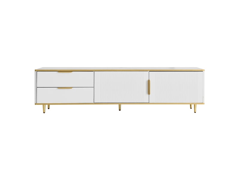  Meuble tv design 170 cm blanc effet marbre, texture sculptée et détails dorés – contemporain  - Conforama A
