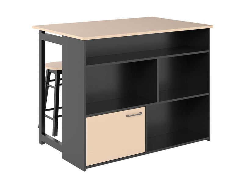  Ensemble table et chaises de bar avec table pliante et 2 tabourets, rangement pratique, en contreplaqué noir  - Conforama A