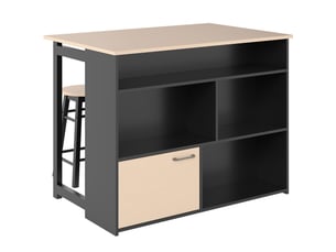 Ensemble table et chaises de bar avec table pliante et 2 tabourets, rangement pratique, en contreplaqué noir