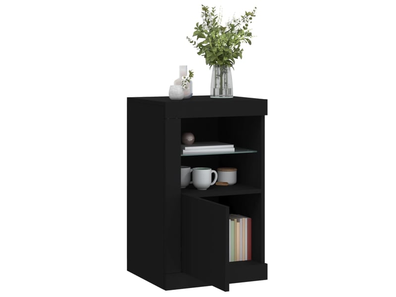  Armoires latérales et lumières led 2 pcs noir bois d'ingénierie  - Conforama D