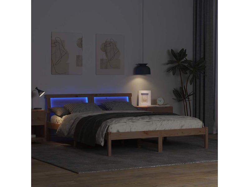  Lit double- lit adulte -  cadre de lit avec tête de lit marron 150 x 200 cm pin massif  - Conforama C