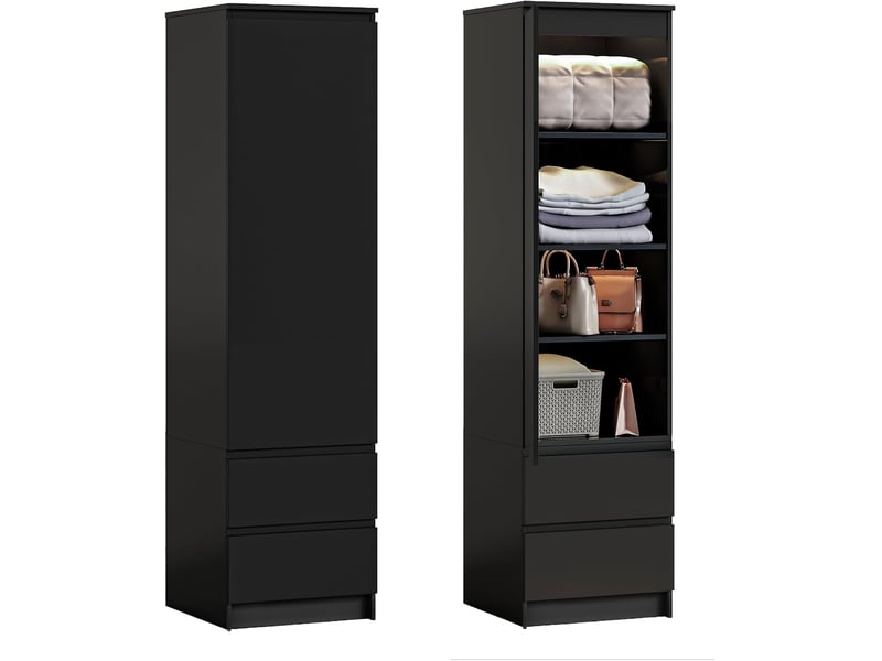 Armoire - wumagin - bois massif- avec 2 tiroirs, 4 compartiments - porte simple - 33x40x180cm - pour chambre, salon, entrée - noir - Conforama B
