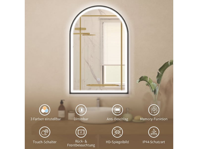  Miroir de salle de bain led avec double éclairage et antibuée noir 60 x 90 cm  - Conforama D