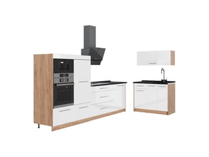Vicco cuisine, blanc haute brillancechêne de force doré, 380cm, pt anthracite