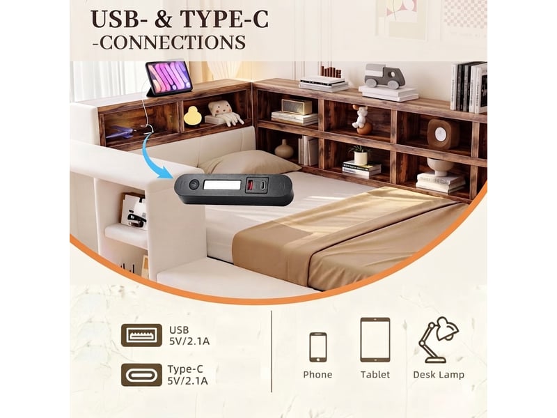  Petit meuble de rangement, 210x116x74 cm, éclairage led, ports de charge, beige LDU00645AAA-conf-NEW - Conforama R