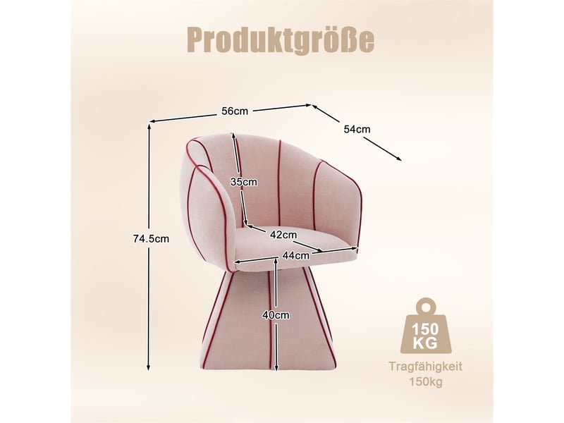  Chaise pivotante 56x54x74.5cm - fauteuil ergonomique coquillage en tissu chenille pour adulte et adolescent salon - rose  - Conforama E