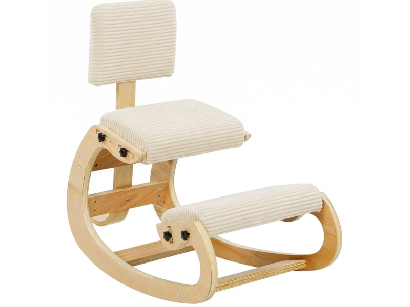  Chaise à genoux avec dossier et fonction bascule douce, revêtement en velours côtelé blanc crème  - Conforama A
