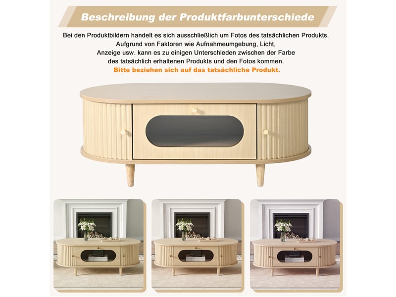 Table basse mdf 100 x 50 cm avec tiroir vitré et portes coulissantes - Conforama D