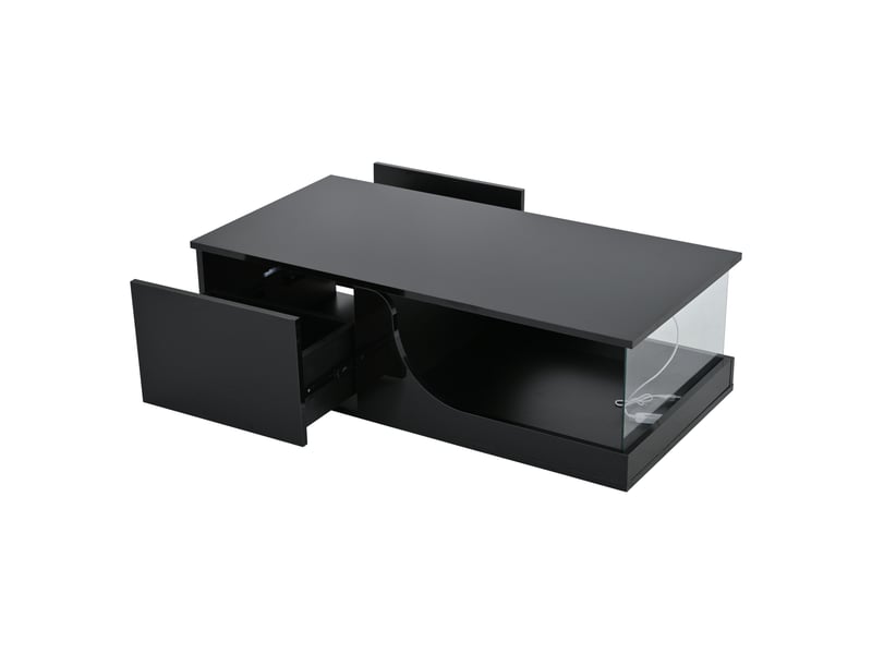  Table basse 100 x 50 x 30 cm, table d'appoint avec 2 tiroirs, table de salon laquée brillante, table basse en mdf avec éclairage led, table robuste en verre trempé, table design noire  - Conforama D