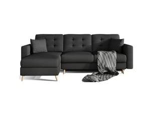 Canapé d'angle convertible hasgard 3 places noir 248x162 cm – coffre et pieds bois