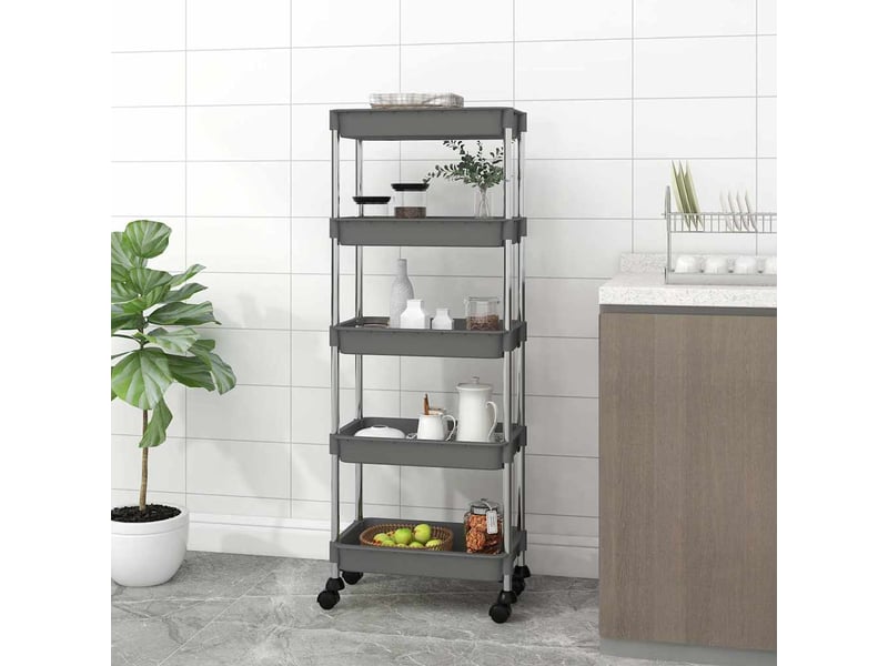  Desserte de cuisine, chariot de rangement 5 niveaux gris 42x29x128 cm fer et abs  - Conforama B