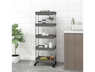 Desserte de cuisine, chariot de rangement 5 niveaux gris 42x29x128 cm fer et abs
