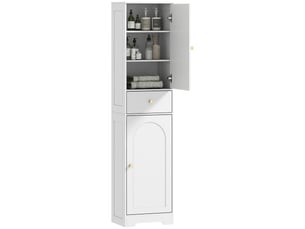 Armoire de salle de bain haute, meuble de rangement avec tiroirs et étagères réglables, 40 x 29,5 x 170 cm, blanche