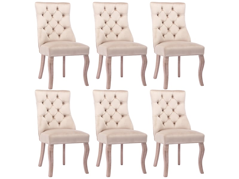  Chaise de salle à manger capitonnée en velours avec dossier haut et pieds en bois de caoutchouc beige  - Conforama A