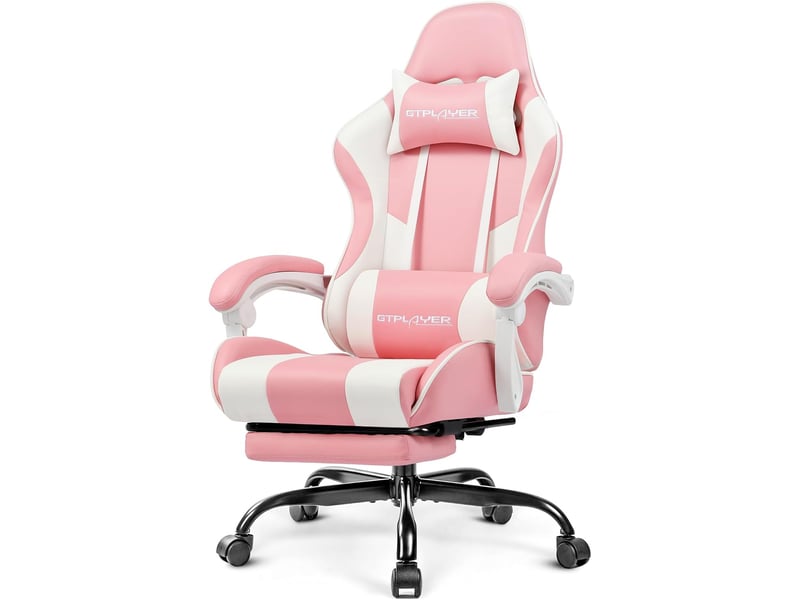  Gtplayer chaise de jeu ergonomique avec repose-pieds, réglable en hauteur - similicuir rose GT800A-PK - Conforama A