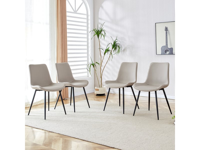  Lot de 4 chaises de salle à manger 42x47x83cm gris chaud et noir - en pu avec dossier ergonomique, assise large et pieds en métal noir  - Conforama E
