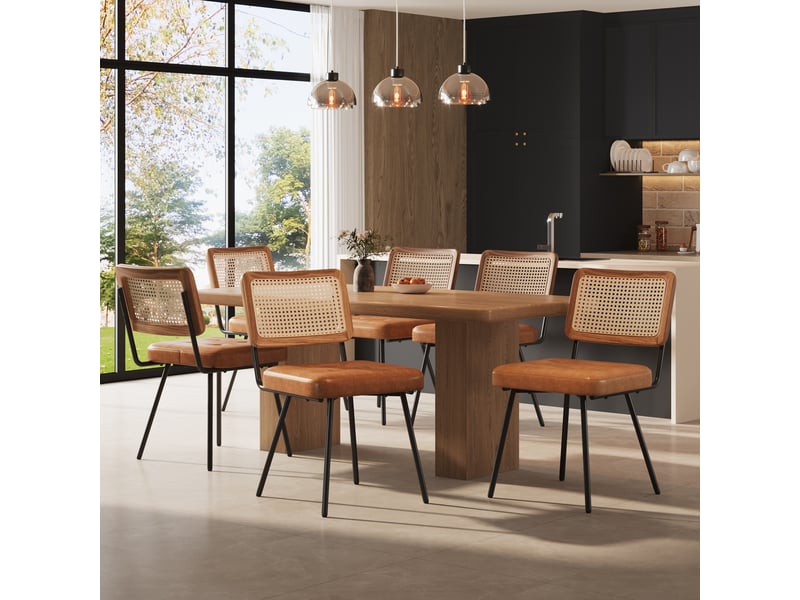  Lot de 6 chaises de salle à manger,61x46x79 cm,style rétro,similicuir,marron  - Conforama B