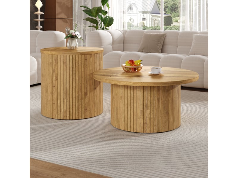 Lot de 2 tables gigognes - table basse 75x75 cm et table d’appoint - mdf - bois naturel - Conforama C