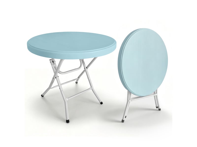  Table pliante ronde en hdpe avec piètement métallique repliable, montage sans outil, 80 cm, capacité 136 kg  - Conforama A