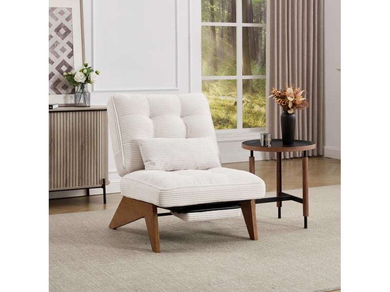  Fauteuil relax réglable en velours côtelé beige avec repose-pieds et coussin lombaire  - Conforama C