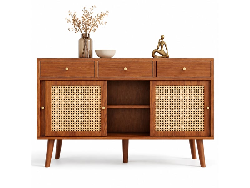  Buffet 3 portes coulissantes et 3 tiroirs en mdf, coloris noyer, 120 x 40 x 78 cm  - Conforama A