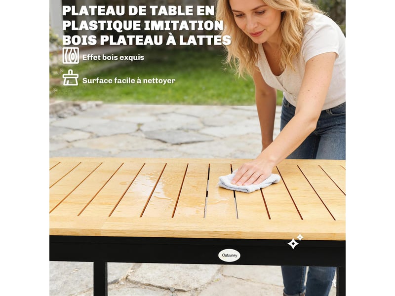  Table de jardin rectangulaire 6 personnes bois composite métal marron 127x70 cm  - Conforama E