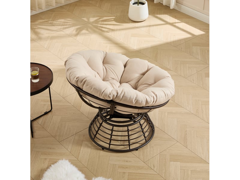  Fauteuil papasan pivotant ø92 cm – beige et brun – coussin épais, rotation silencieuse 360° ergonomique  - Conforama B