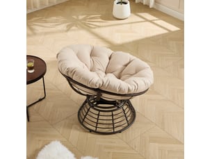 Fauteuil papasan pivotant ø92 cm – beige et brun – coussin épais, rotation silencieuse 360° ergonomique
