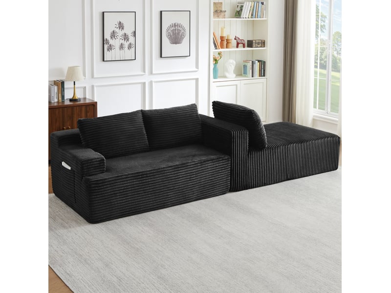  Canapé d'angle en velours côtelé 3 places, sans montage, modulaire, assise profonde, confort moelleux, design nuage  - Conforama R
