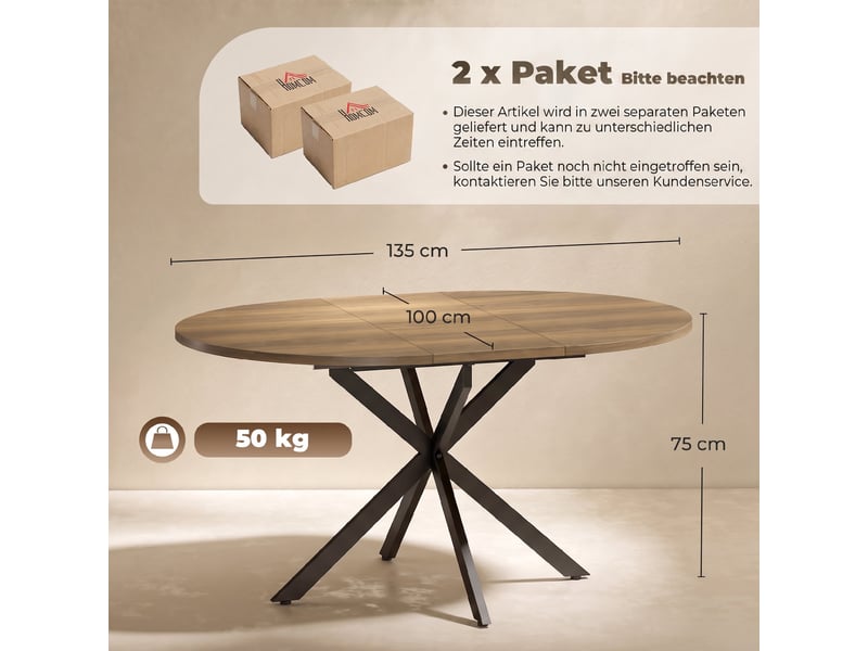  Table à manger extensible 4 à 6 personnes coloris bois marron 135 x 100 x 75 cm  - Conforama C