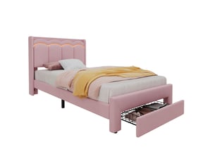 Lit avec rangement 90x200 cm coloris rose