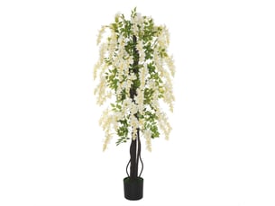 Plante artificielle glycine décorative 165 cm – blanc – pot avec base en ciment, intérieur et extérieur